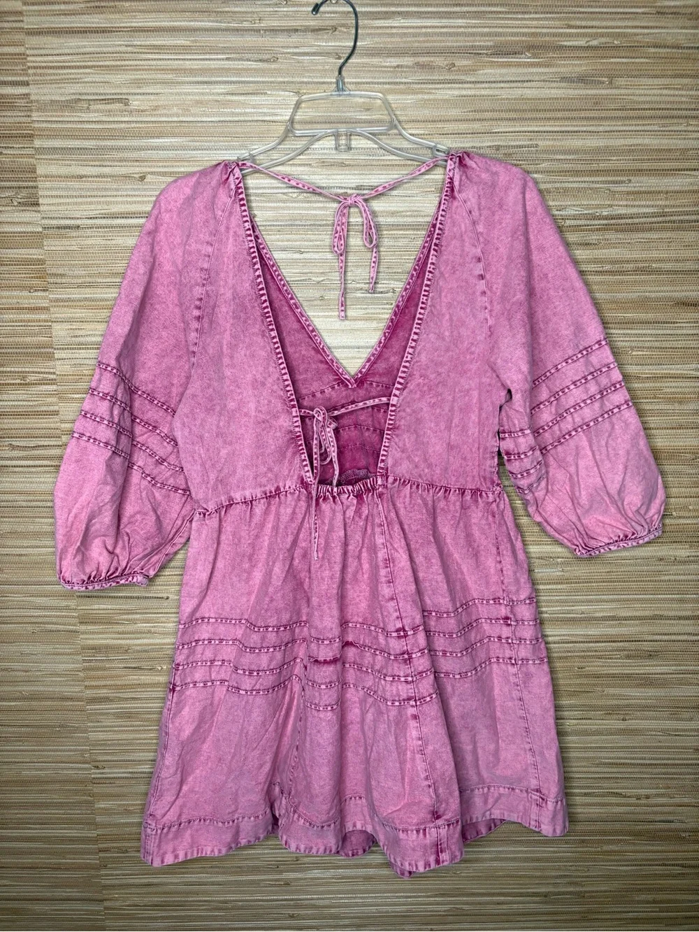 Free People Sweet Surrender Denim Mini Dress Washed Wild Rose Pink Sz S